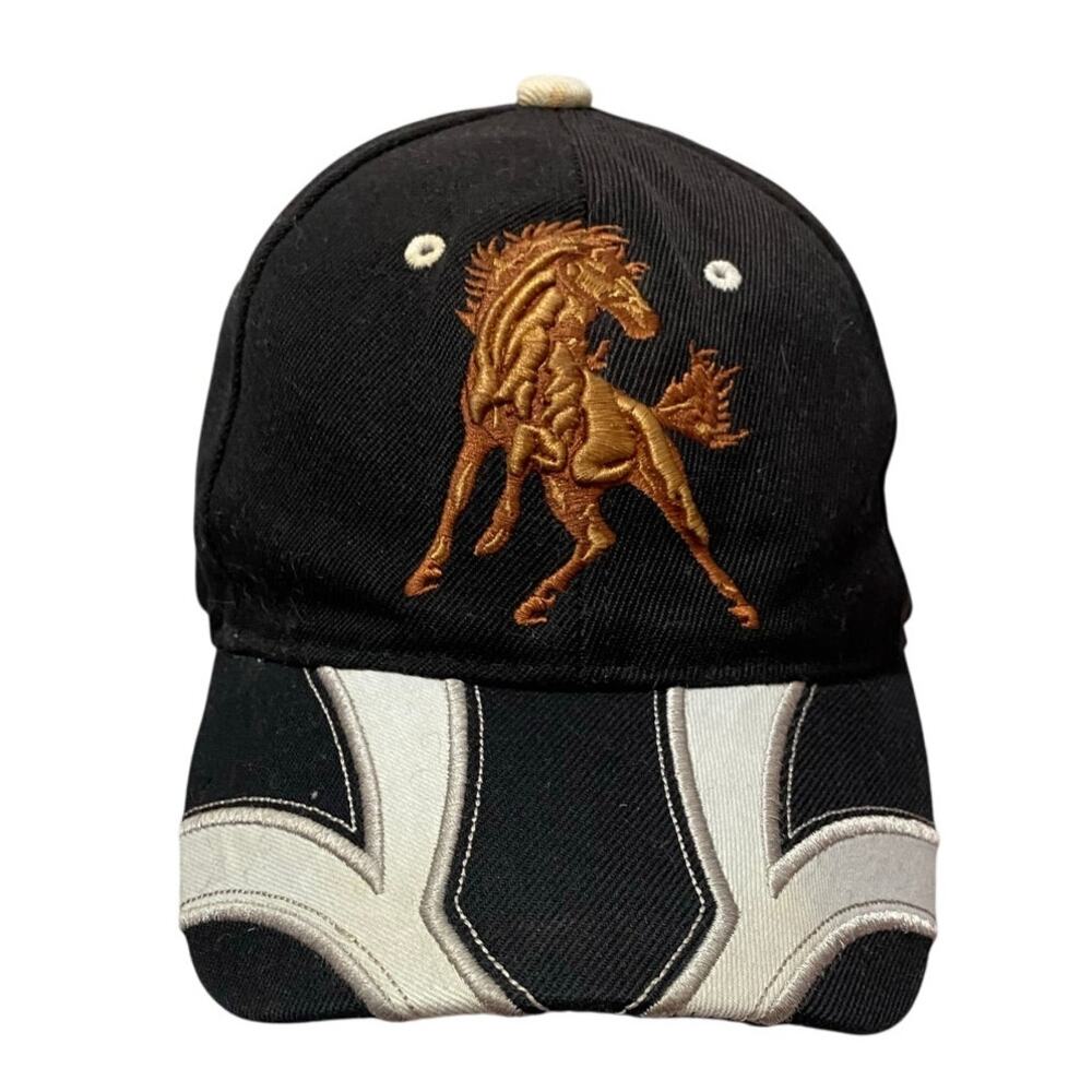 Vintage Embroidered Horse Equestrian Hat Cap Adjustable Black Strapback